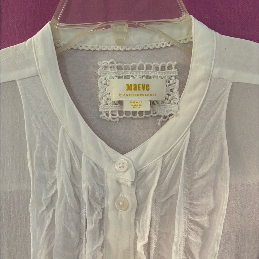 Maeve Elegant White Ruffled Blouse Size S - Picture 2 of 8